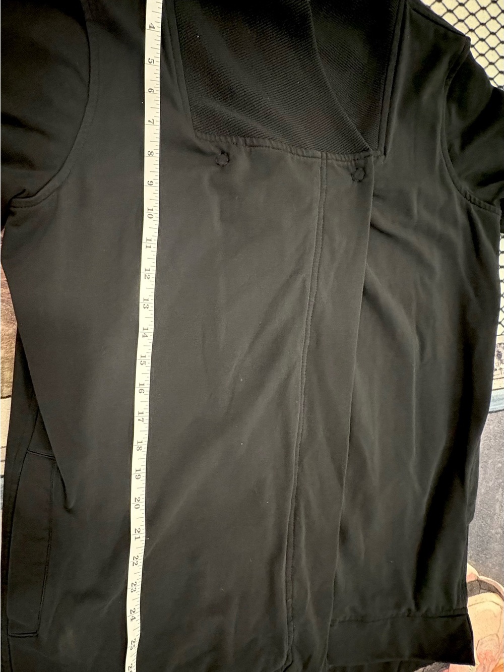 Lululemon athletic Black Asymmetrical Jacket Size 10 | Draped Snap Collar - Picture 9 of 9